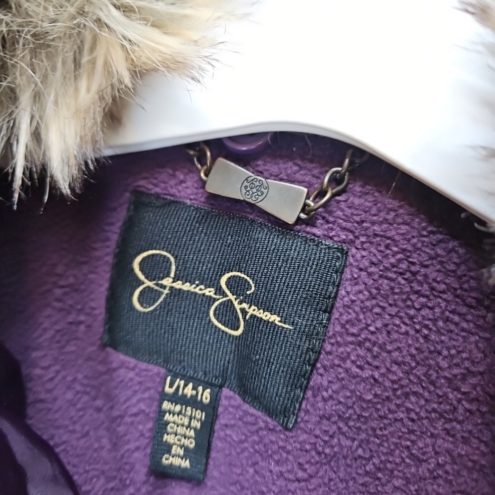 Jessica simpson Puffer Bomber Jacket Comfy Cozy In Season Purple  Size L 14-16 - Picture 8 of 16